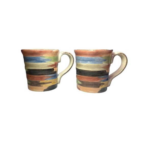 Tabletops Lifestyles Coffee Mug Calvia Hand Painted Multicolor 16 oz Set Of 2 - Picture 2 of 11